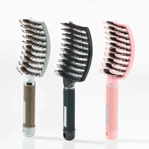 Curved Paddle Brush - Hårbørste med vildsvinehår - 3 stk Sort - Hvid - Lyserød (Spar 16%) - Yuaia