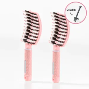 2 stk. Curved Paddle Brush + Gratis Gave - 2 stk Lyserød (Spar 12%) + Gratis Cleaning Brush - Yuaia