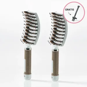 2 stk. Curved Paddle Brush + Gratis Gave - 2 stk Hvid (Spar 12%) + Gratis Cleaning Brush - Yuaia