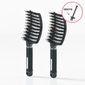 2 stk. Curved Paddle Brush + Gratis Gave - 2 stk Sort (Spar 12%) + Gratis Cleaning Brush - Yuaia