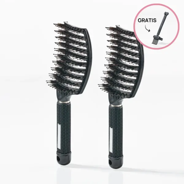 2 stk. Curved Paddle Brush + Gratis Gave - 2 stk Sort (Spar 12%) + Gratis Cleaning Brush - Yuaia