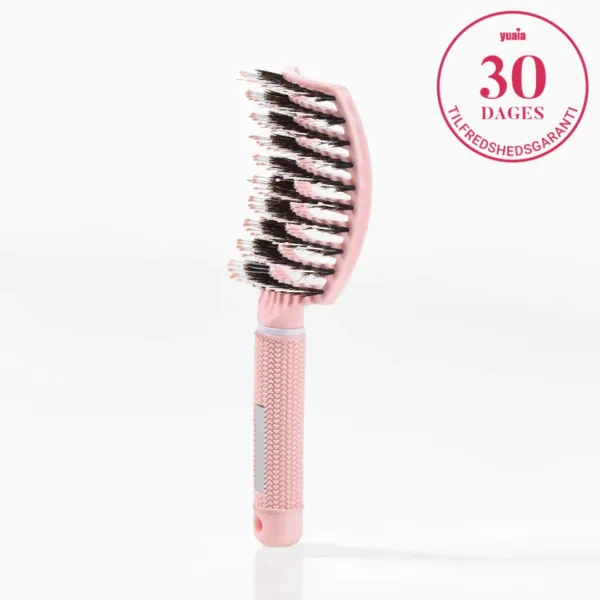 Curved Paddle Brush - Hårbørste med vildsvinehår - Lyserød - Yuaia