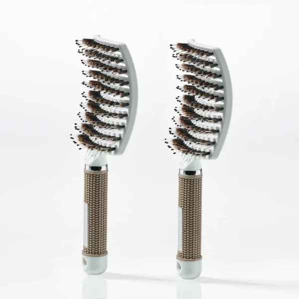 Curved Paddle Brush - Hårbørste med vildsvinehår - 2 stk Hvid (Spar 12%) - Yuaia