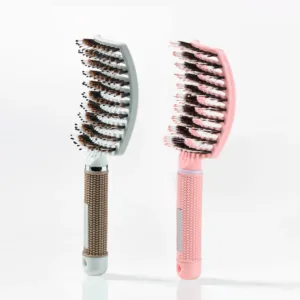 Curved Paddle Brush - Hårbørste med vildsvinehår - Hvid + Lyserød (Spar 12%) - Yuaia