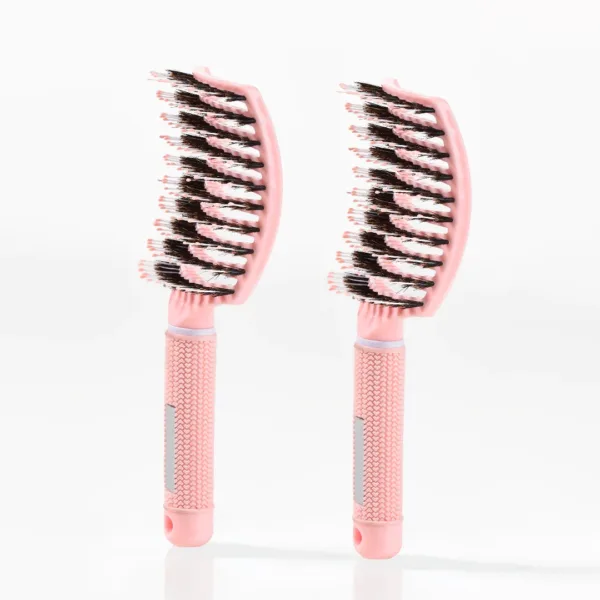 Curved Paddle Brush - Hårbørste med vildsvinehår - 2 stk Lyserød (Spar 12%) - Yuaia