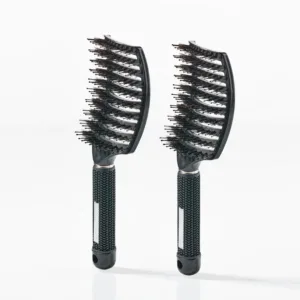 Curved Paddle Brush - Hårbørste med vildsvinehår - 2 stk Sort (Spar 12%) - Yuaia