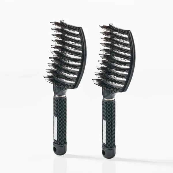 Curved Paddle Brush - Hårbørste med vildsvinehår - 2 stk Sort (Spar 12%) - Yuaia