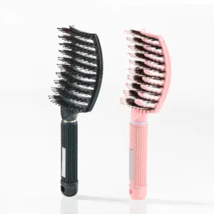 Curved Paddle Brush - Hårbørste med vildsvinehår - Sort + Lyserød (Spar 12%) - Yuaia