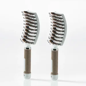 Curved Paddle Brush - Hårbørste med vildsvinehår - 2 stk Hvid (Spar 12%) - Yuaia