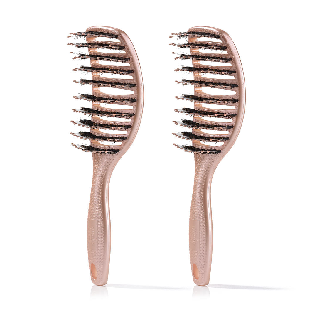 Curvy Brush - Hårbørste med vildsvinehår - 2 stk Shiny Rose (Spar 16%) - Yuaia
