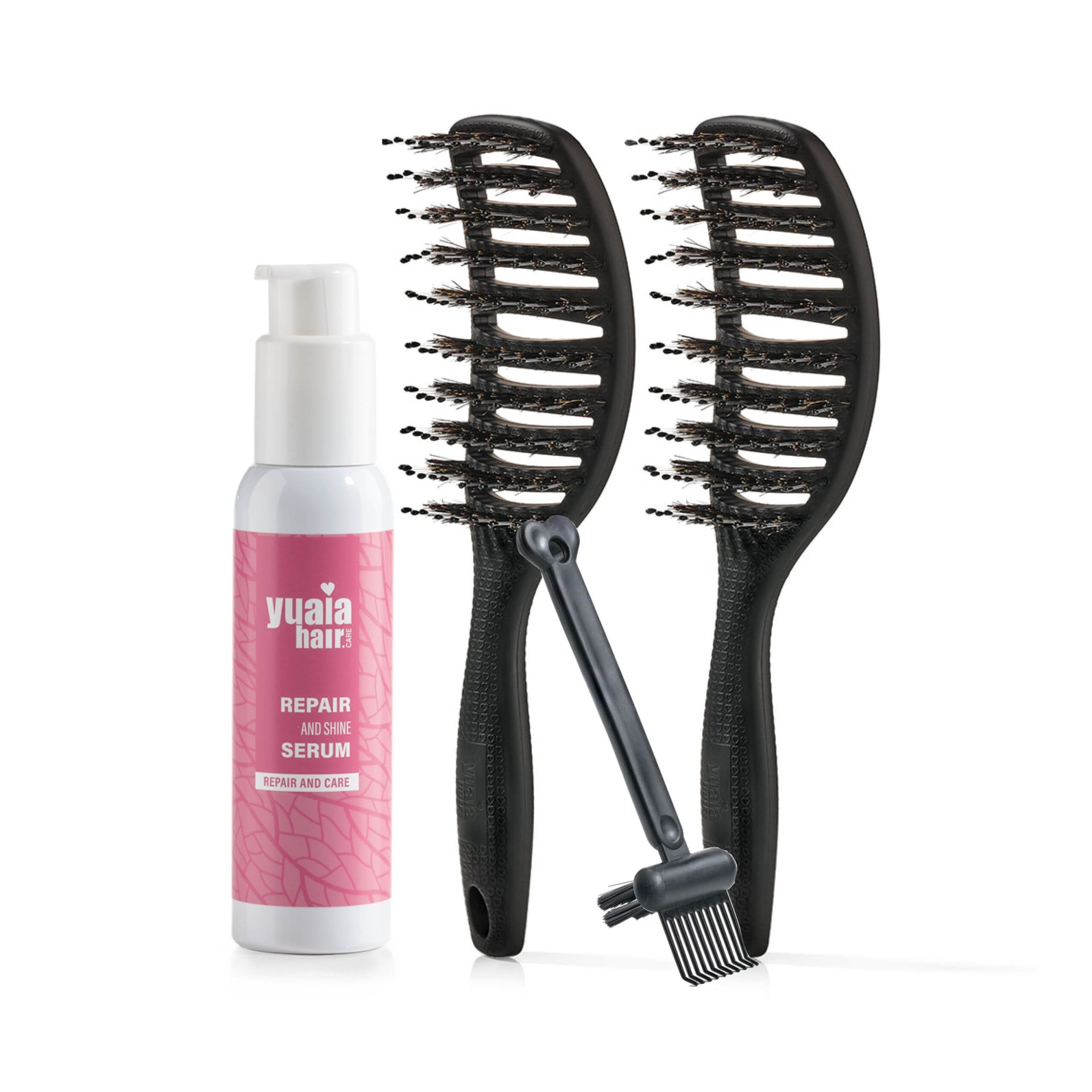 Ultimative detangler sæt - 2 stk Soft Black (Gratis hårserum og cleaning brush) - Yuaia